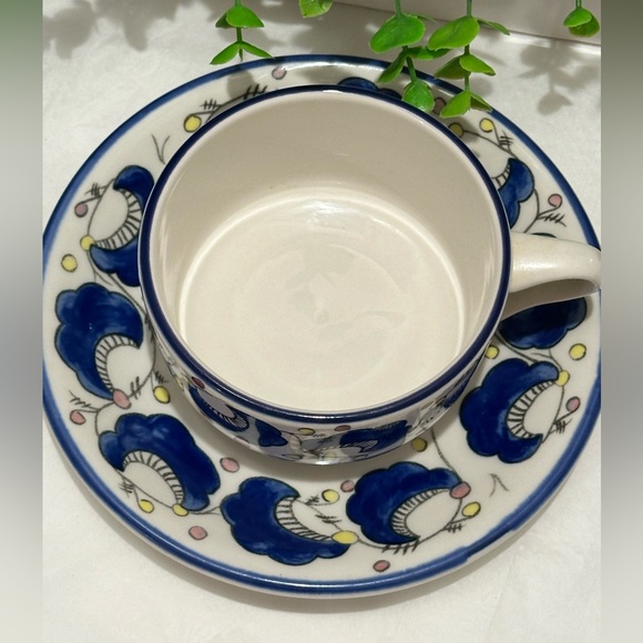 BUFFALO CHINA POTTERY BLUE DESIGN CUP AND SAUCER MADE FOR OLIVE GARDEN RARE 2set - Picture 8 of 12